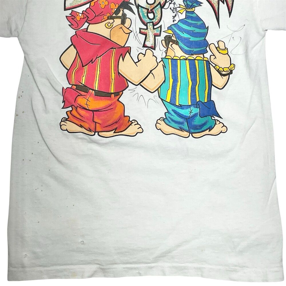 Vintage 90s Flintstones Shirt Fred Barney Peace Out Hip Hop Rap Changes Size L - Picture 10 of 11